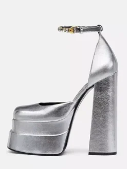 Sandales À Talons Pour Femmes À Bout Rond Talon Bottier Chaussures Cuir PU