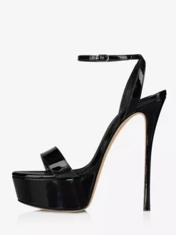 Sandales À Talons Pour Femmes Nude Cuir Véritable Plateforme Talon Aiguille Bride À La Cheville Sandales Habillées