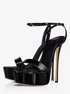 Sandales À Talons Pour Femmes Nude Cuir Véritable Plateforme Talon Aiguille Bride À La Cheville Sandales Habillées