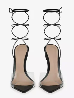 Sandales à talons pour femmes Sandales à talon aiguille à bout pointu Tige en PVC