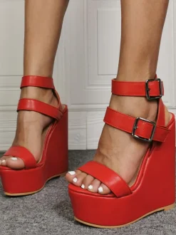 Sandales à talons sexy grande taille en cuir PU blanc talon compensé chaussures sexy chaussures grande taille