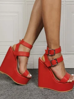 Sandales à talons sexy grande taille en cuir PU blanc talon compensé chaussures sexy chaussures grande taille