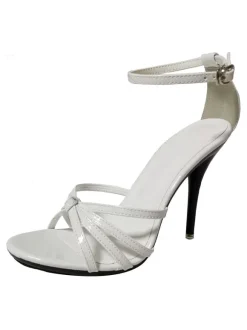 Sandales à talons sexy Talon aiguille noir à bout ouvert en cuir PU Talons à bride à la cheville