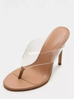 Sandales tongs noires à talons hauts et dos nu