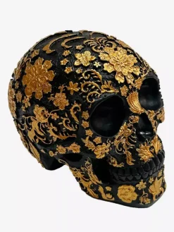 Sculpture de crâne florale d'Halloween en résine décoration gothique pour bar pièce maîtresse