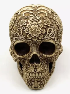 Sculpture de crâne florale d'Halloween en résine décoration gothique pour bar pièce maîtresse