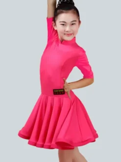 Séduisant costume de danse latine en lycra elasthanne unicolore Robe Déguisements Halloween