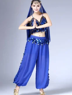 Sexy costume de danse orientale en chiffon en fibre polyester unicolore Danseuse orientale Performance Déguisements Halloween