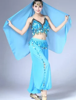 Sexy costume de danse orientale en chiffon en fibre polyester unicolore Danseuse orientale Performance Déguisements Halloween