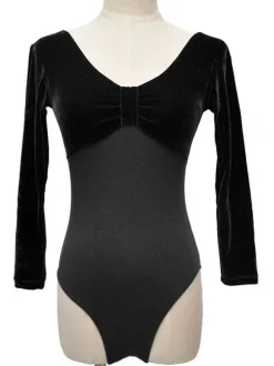 Sexy costume de danse ballet en velours de soie élégant unicolore moulant Combinaison Déguisements Halloween