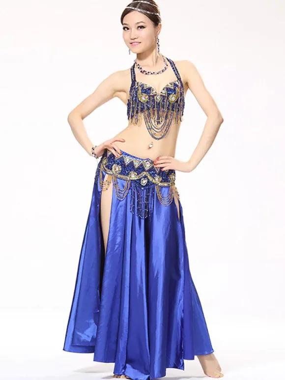 Sexy costume de danse orientale mode en satin mat en fibre polyester multicolore Danseuse orientale réglable Performance Déguisements Halloween