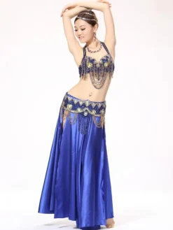 Sexy costume de danse orientale mode en satin mat en fibre polyester multicolore Danseuse orientale réglable Performance Déguisements Halloween