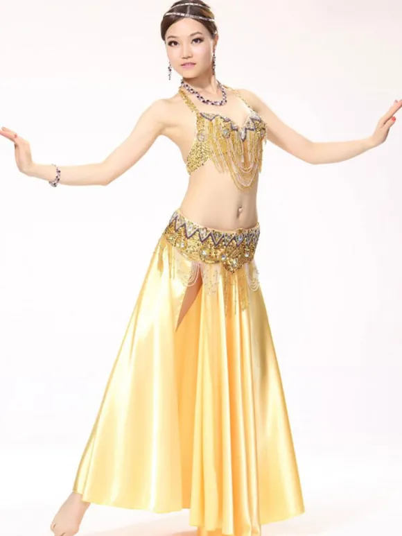 Sexy costume de danse orientale mode en satin mat en fibre polyester multicolore Danseuse orientale réglable Performance Déguisements Halloween