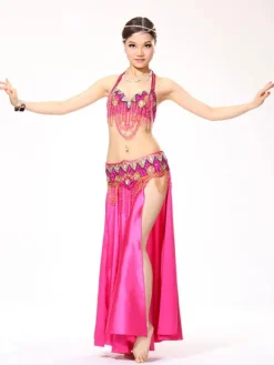 Sexy costume de danse orientale mode en satin mat en fibre polyester multicolore Danseuse orientale réglable Performance Déguisements Halloween