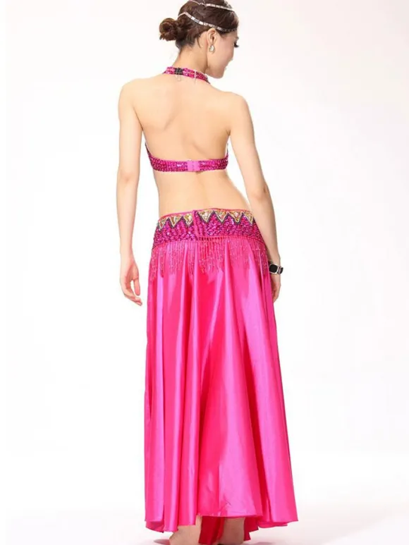 Sexy costume de danse orientale mode en satin mat en fibre polyester multicolore Danseuse orientale réglable Performance Déguisements Halloween