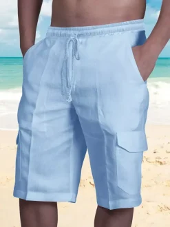 Short cargo de plage pour homme taille élastique short d'été léger avec poches