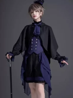 Short Lolita droit à volants noirs et bloomers gothiques Lolita