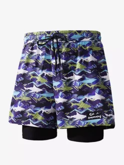 Short imprimé pour homme avec cordon de serrage à la taille pour l'été pour le cyclisme et la plage