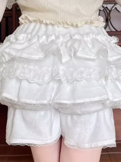 Short Lolita ample en dentelle à volants et pantalon Sweet Lolita rose
