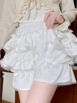 Short Lolita ample en dentelle à volants et pantalon Sweet Lolita rose