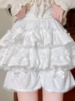 Short Lolita ample en dentelle à volants et pantalon Sweet Lolita rose