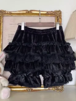 Short Lolita ample en dentelle à volants et pantalon Sweet Lolita rose