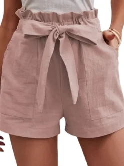 Shorts Femme Coupe Cintrée à Lacets Unicolore