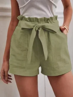 Shorts Femme Coupe Cintrée à Lacets Unicolore