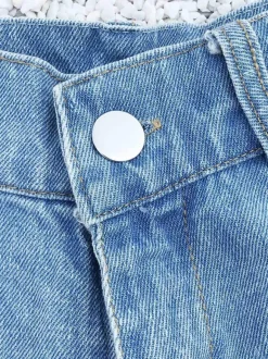 Shorts Femmes en Denim à Lacets Déchirés Moulants avec Franges Fermeture avec Bouton et Zip avec Poches Unicolore Sexy Pantalons Courts