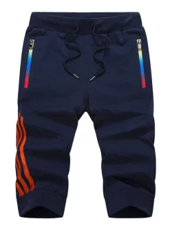 Shorts pour hommes bloc de couleur taille élastique été quotidien décontracté bleu profond shorts pour hommes