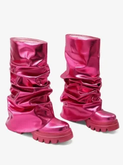 Silver Slouch Boots Bottillons plats à bout rond pour femmes