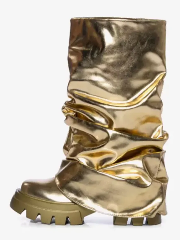Silver Slouch Boots Bottillons plats à bout rond pour femmes