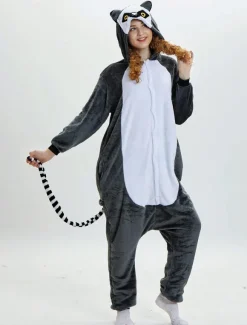 Singe Kigurumi Carnaval Adulte Pyjamas Flanelle Gris Foncé Combinaisons Unisexe Animal Cosplay Vêtements De Nuit Déguisements Halloween