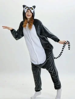Singe Kigurumi Carnaval Adulte Pyjamas Flanelle Gris Foncé Combinaisons Unisexe Animal Cosplay Vêtements De Nuit Déguisements Halloween