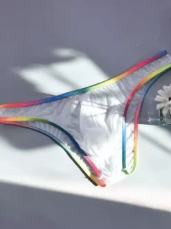 Slips pour hommes en soie glacée avec bordure arc-en-ciel