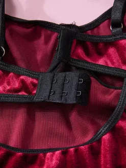 Sous-Vêtement Sexy En Velours À Épaule Ouverte En Dentelle Bordeaux Pour Lingerie Femme Soutien-Gorge