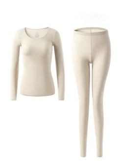 Sous-vêtements chauds d'hiver à col rond  couche de base thermique pour femmes