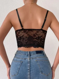 Sous-Vêtements Corset à Bretelle Tops Pour Femme Bustiers Lingerie Noir Sexy En Dentelle