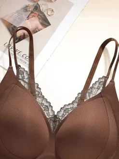 Soutien-gorge sans coutures et sans armatures avec bordure en dentelle effet push-up confortable