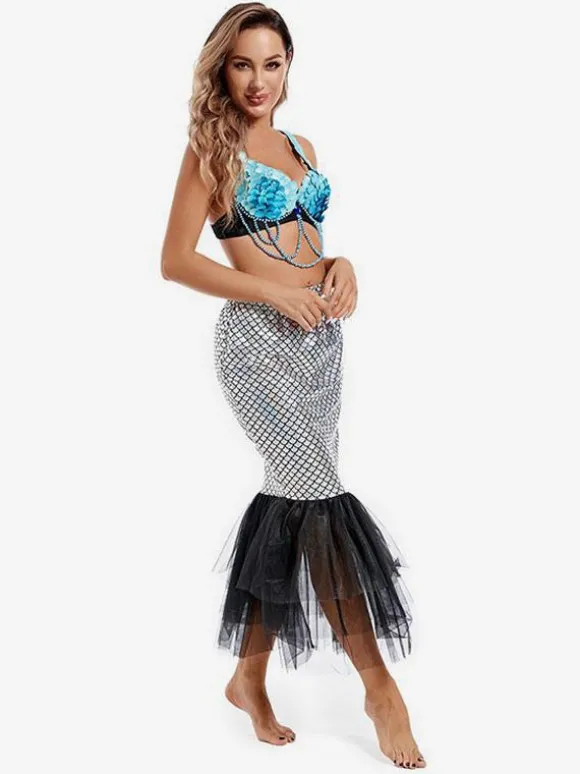 Soutien-gorge de danse du ventre pour adultes ensemble de conte de fées bleu vêtements de danse du ventre Sexy en Polyester pour femmes