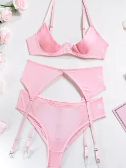 Soutiens-gorge Lingerie Femme Sous-Vêtement Rose Dentelle