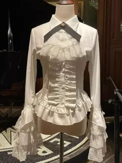 Steampunk Lolita Blouses Chemisier Manches Longues Volants Lolita Top Blouse Blanc Lolita Shirt