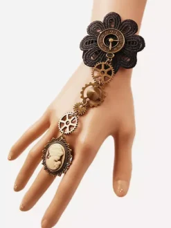 Steampunk Lolita Bracelet Dentelle Métal Détails Bronze Lolita Accessoires Déguisements Halloween
