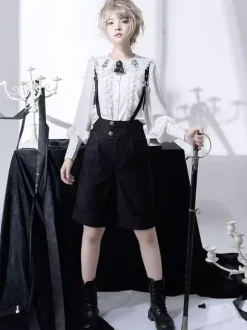 Steampunk Lolita Bloomers Short Lolita Salopette Droit Noir