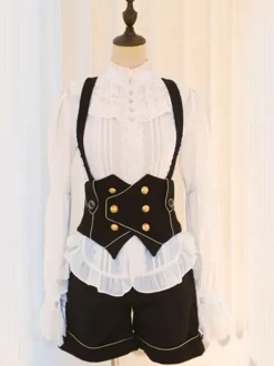 Steampunk Lolita Blouses Top Blanc Col Haut Dentelle Volant