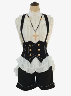 Steampunk Lolita Blouses Top Blanc Col Haut Dentelle Volant