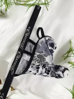 String pour homme en dentelle florale argentée avec poche en maille transparente et sous-vêtement sexy et élastique