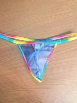 String pour homme arc-en-ciel ceinture transparente sous-vêtement en maille fine