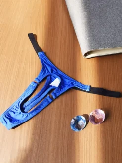String pour homme en soie glacée ajourée avec ceinture élastique noire