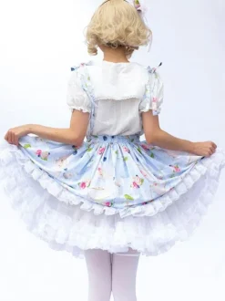 Style pastoral Lolita SK Cardcaptor Sakura volants jupes Lolita à imprimé Fleurie